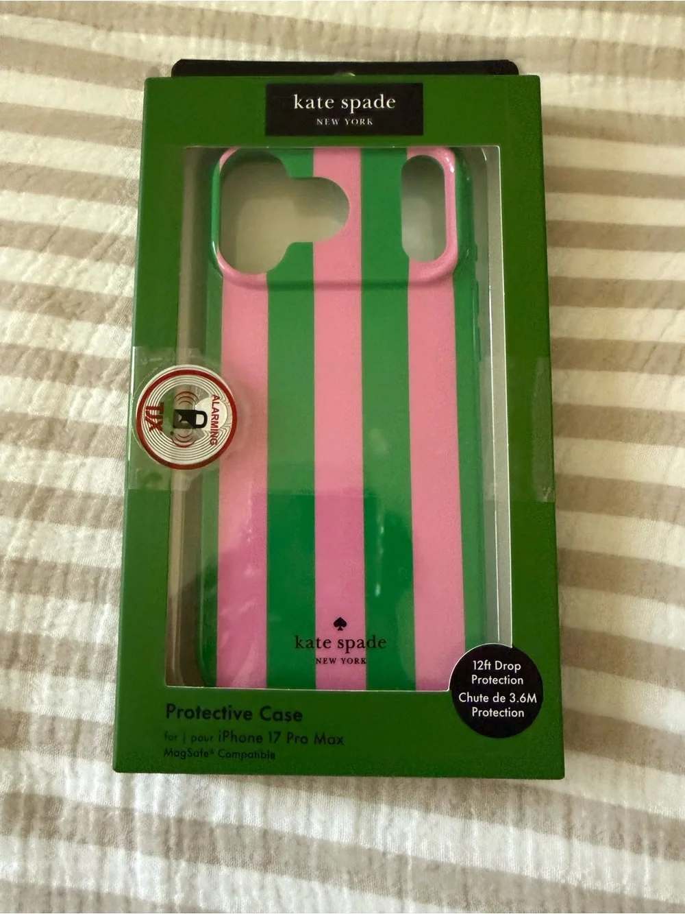 kate spade Pink & Green Striped Protective Case for iPhone 17 pro max